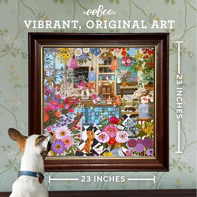 eeBoo 1000 Piece Puzzle - English Flower Shop Jigsaw Puzzle for Adults, Square 23" x 23" Made with Recycled Board & Vegetable-Based Ink