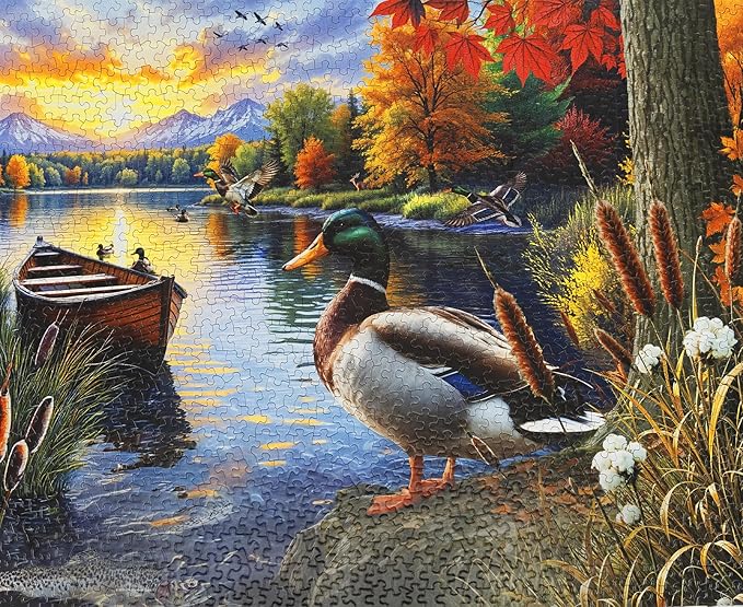 Springbok Mallard Morning Glow 1000 Piece Jigsaw Puzzle for Adults - Duck by the Lake - Unique Cut Pieces - Made in USA