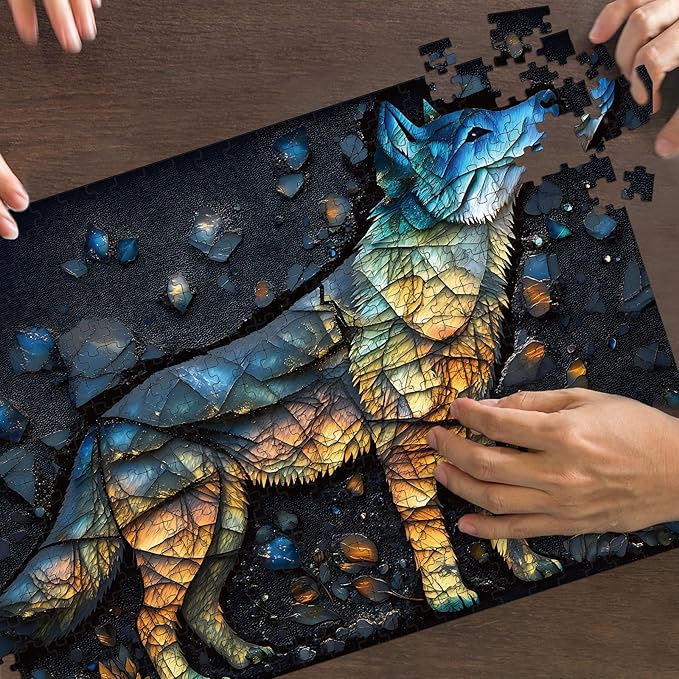 500 Piece Puzzles for Adults, Wolf Jigsaw Puzzles 500 Pieces - Amber Wolf, Impossible Puzzle for Home Decor, Finished Size 20.47 * 14.96”, with 1:1 Poster, Letter on The Back