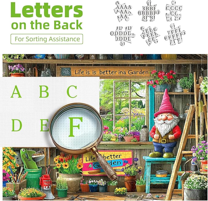 Garden Shed Scene 500 Piece Puzzle for Adults Gardening Tools Whimsical Garden Gnome Vibrant Flowers Decor Jigsaw Puzzle Fun Family Puzzles Gift for Adults Seniors（ 23"x15"）