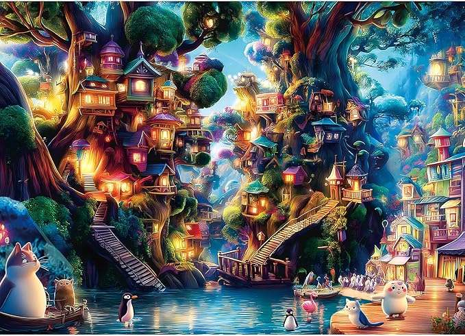 Jigsaw Puzzles 1000 Pieces Magic Forest Cottage, Fantasy Animal Puzzles for Adults with Letters on Back Challenge for Adults, Family, Decoration, Party Game, Finished Size 27.5" x 19.7"