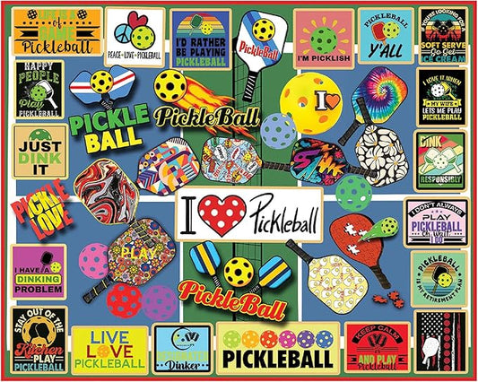 White Mountain 1000 Piece Jigsaw Puzzle Pickleball Lover Sport Collage Puzzles with Large Pieces for Adults and Family 24"x30" - Pickleball
