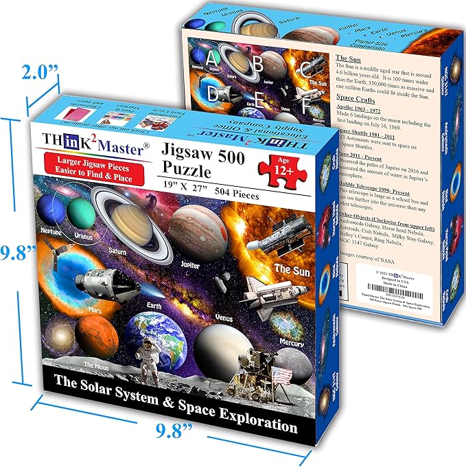 Think2Master Solar System & Space Exploration 500 Pieces with Very Large Pieces Jigsaw Puzzle 13+, Teens, Adults & Families. Great Gift for stimulating Learning About Astronomy. Size: 26.8” X 18.9”