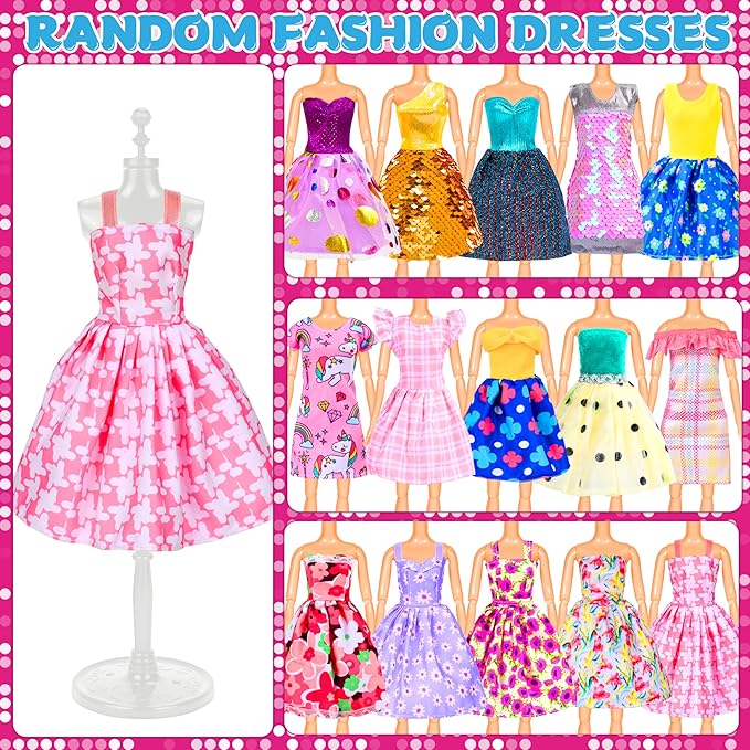 85 Pack Doll Clothes and Accessories, 3 Wedding Gowns 9 Fashion Dresses 3 Tops 3 Pants 1 Bikini Swimsuits 4 Slip Dress 20 Shoes 20 Hangers 28 Accessories for 11-12 Inch Dolls Gift for Ages 6 7 8 9 10