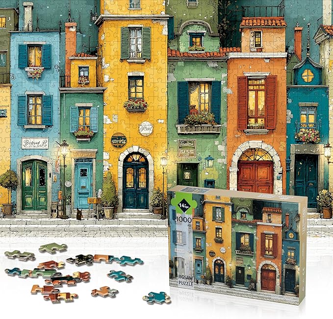 Puzzles for Adults 1000 Pieces, Fall Italy Town Street Vintage Landscape, 1000 Piece Puzzle for Adults Seniors, Jigsaw Puzzles 1000 Pieces with Letters on Back, Fun Gifts Decor, 1:1 Poster