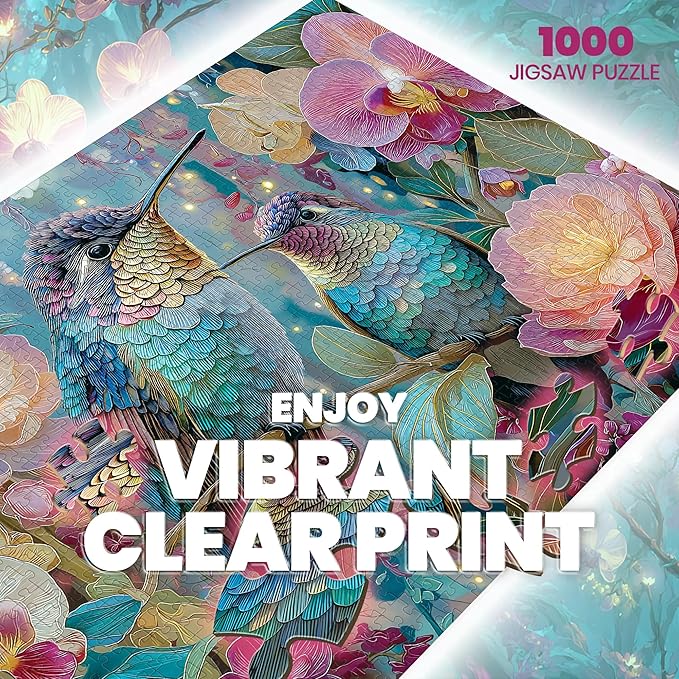 Puzzles for Adults 1000 Pieces, Hummingbird Flower Bird Nature, Animal 1000 Piece Puzzle for Adults Seniors, Jigsaw Puzzles 1000 Pieces with Letters on Back for Family Fun Gift, 1:1 Poster