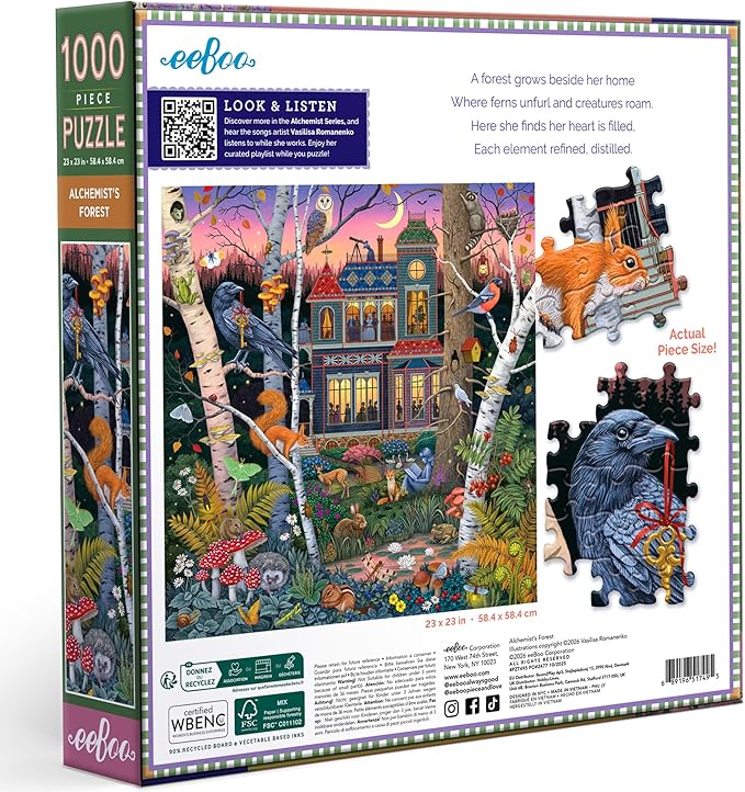 eeBoo 1000 Piece Puzzle - Alchemist's Forest Jigsaw Puzzle for Adults, Square 23" x 23" Made with Recycled Board & Vegetable-Based Ink