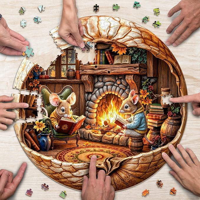 Jigsaw Puzzles 1000 Pieces for Adults, Fall Mouse Puzzles for Adults 1000 Pieces, Round Puzzles with Letters On Back, Difficult Challenging Hard Family Decoration Puzzle (26.5 * 26.5in)