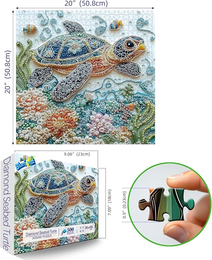 Embroidery Sea Turtle 500 Piece Puzzles for Adults, Easy Large Piece Puzzle for Seniors, Challenge Art Jigsaw Puzzles, for Gifts Birthday Party Games Family, 20X20 inch Dust Free Puzzle