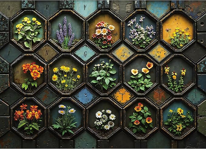 Puzzles for Adults 1000 Pieces, Flower Plant Mosaic Garden, Nature 1000 Piece Puzzle for Adults Seniors, Hard Jigsaw Puzzles 1000 Pieces with Letters on Back for Family Fun Gift, 1:1 Poster