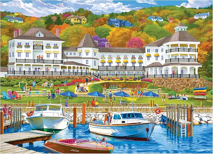 RoseArt - Kodak Premium - 1000 Piece Jigsaw Puzzle for Adults– Lakeside Resort – Peaceful Waterfront Hotel & Boats Scene – Bright, Detailed Artwork – 26.625 x 19.25 Inches