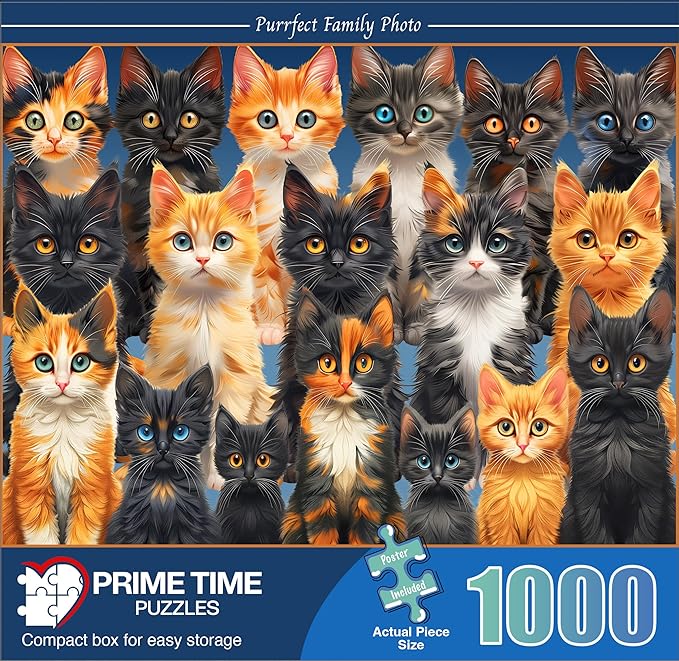 1000 Piece Collage Jigsaw Puzzle for Adults - Cute and Colorful Cat Family - Difficult Cats and Kittens Collage Puzzle Perfect for Game Nights - 20x27 inches