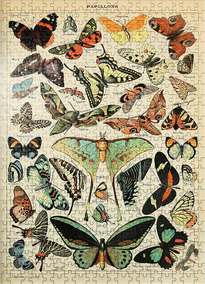 MyPuzzle Papillons - Butterflies for All, Vintage Art Poster, Adolphe Millot - Premium 500 Piece Jigsaw Puzzle for Adults