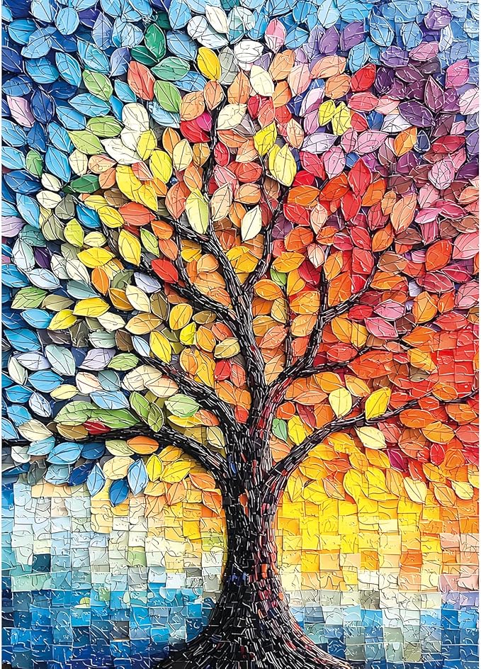 Blueforest Tree of Life 1000 Piece Puzzle for Adults - Stained Glass Mosaic Jigsaw Puzzle, Vibrant Challenging Puzzle with Letters on Back, Wall Art Decor