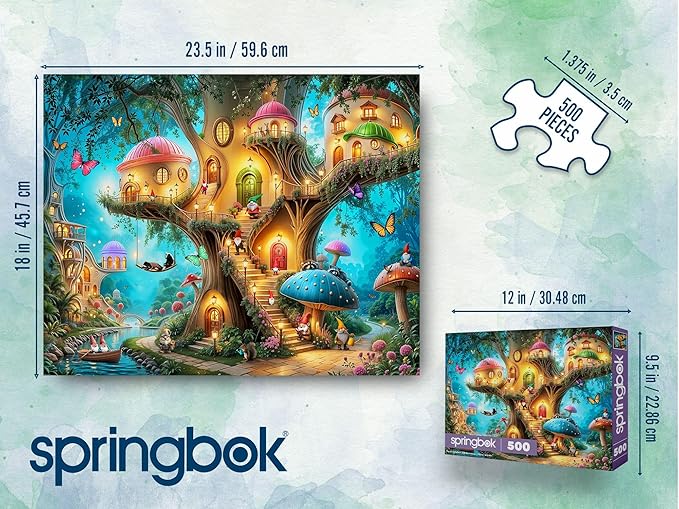 Springbok Gnome Treehouse Village 500 Piece Jigsaw Puzzle for Adults - Poster Now Included - Unique Cut Pieces - Made in USA