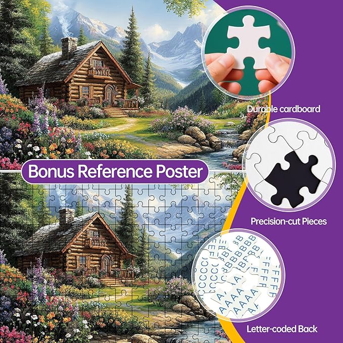 500 Piece Puzzle for Adults, Spring Riverside Cabin Jigsaw Puzzles 500 Pieces, Village Nature Puzzles for Adults 500 Pieces, Home Decor Birthday Party Gift Toy for Men Women Elders, 20.5 x 15 in