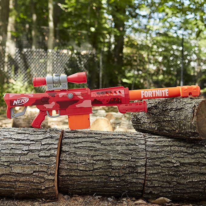 Nerf Fortnite Heavy SR Blaster Scope; Big Blaster; 6 Mega Darts; 6-Dart Clip; Kids Toy Foam Blasters; Fortnite Toys for Boys and Girls