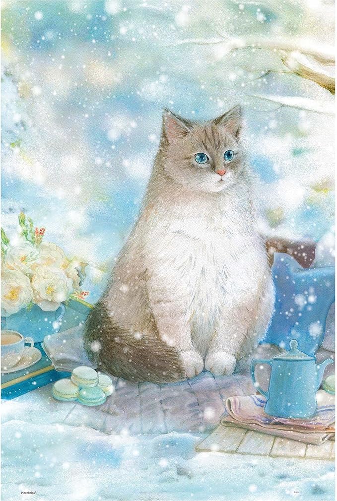 PieceRelax PieceClicks Plastic Jigsaw Puzzle for Adults 500 Pieces - Jina - A Snow cat - 18.8 X 12.6 Inches, Most Satisfying Table Games, No Glue Needed [U1052]