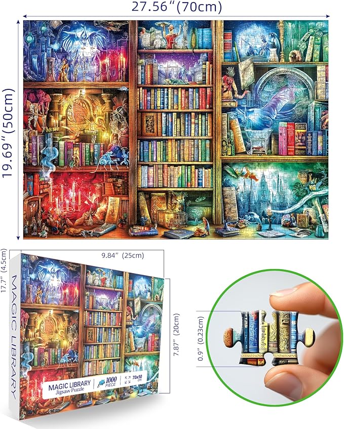 Fantasy Books Puzzles for Adults 1000 Pieces Magic Library Wonderland Puzzle for Adults Hard Colorful Jigsaw Puzzles 1000 Pieces Challenging Family Puzzle Size is (26.75 x 19.75)