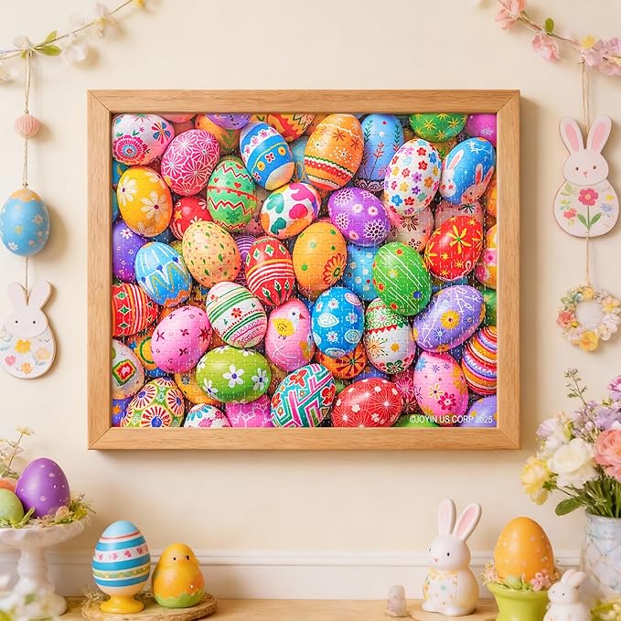 JOYIN Easter 1000 Pieces Jigsaw Puzzles (30 x 24 inches) Eggs Theme Puzzles, Easter Educational Party Favors Plush Basket for Kids and Adults of All Ages.