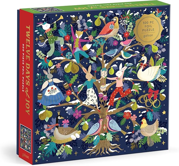 Galison 12 Days of Christmas Puzzle – 500 Piece Foil Jigsaw Puzzle with Classic Holiday Countdown Artwork