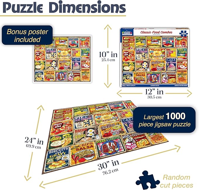 White Mountain 1000 Piece Jigsaw Puzzle Nostalgic Vintage Collage Puzzles with Large Pieces for Adults and Family 24"x30" - Classic Food Combos