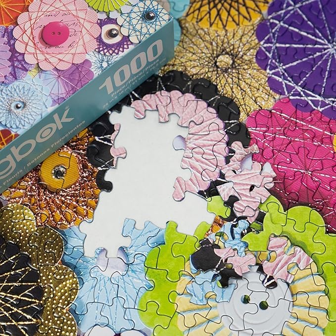 Springbok's Bloomin Buttons 1000 Piece Jigsaw Puzzle for Adults by Artist Linda Stewart Features a Photo of a Floral Composition Made from Buttons and Paper