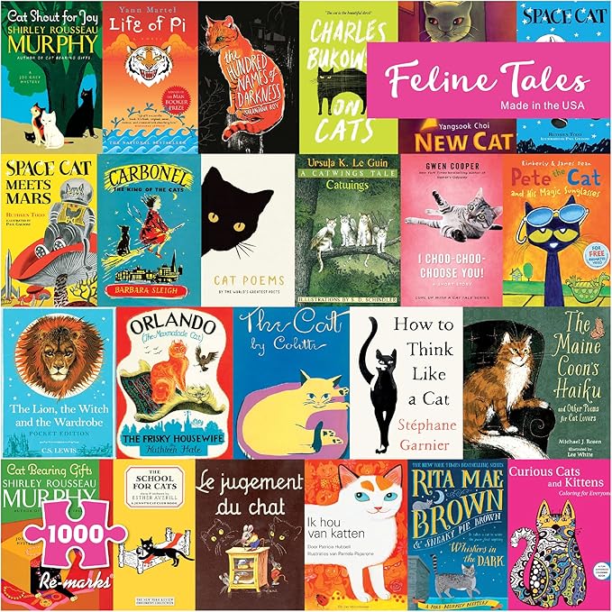 Re-Marks Feline Tales 1000-Piece Puzzle for All Ages, Cat Books Jigsaw Puzzle, Family Puzzle