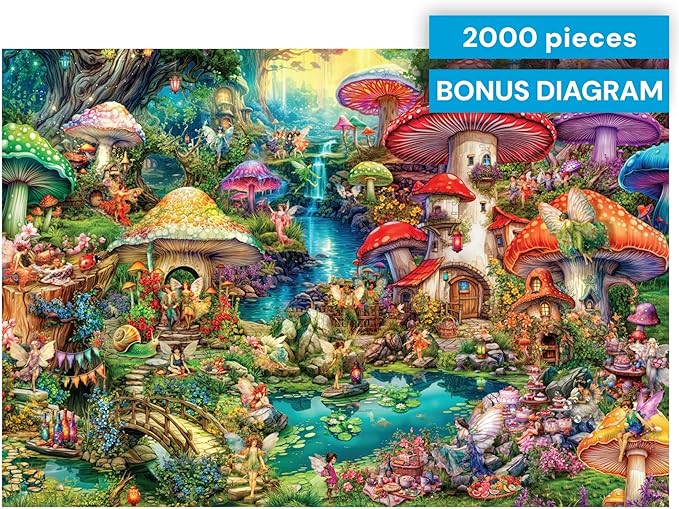 Buffalo Games - Merry Mushroom Village Picnic by Aimee Stewart 2000 Piece Jigsaw Puzzle for Adults with Full Color Poster