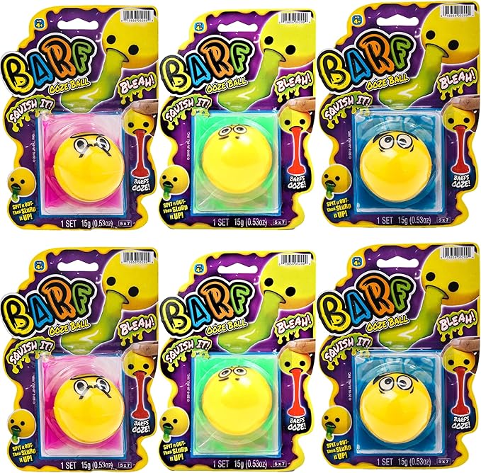 JA-RU Barf Slime Toy Squishy Stress Balls for Kids (6 Fidget Ball Assorted) Throw Up Vomit Slime Balls. Anti Stress Squeeze Toy. Funny Pranks Party Favors Easter Egg Fillers. 5299-6p