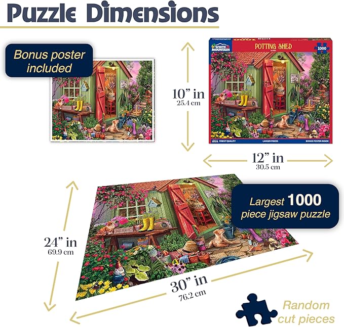 White Mountain 1000 Piece Jigsaw Puzzle Colorful Flower Garden Puzzles with Large Pieces for Adults and Family 24"x30" - Potting Shed