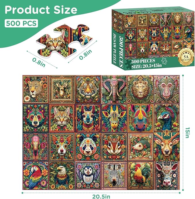500 Piece Puzzles for Adults, Beautiful Wild Animals Jigsaw Puzzle 500 Piece for Adults Seniors, Recycled Cardboard Birds Eagle Puzzle, Challenging Puzzles Gift for Family Game Night, 20.5 x15 in