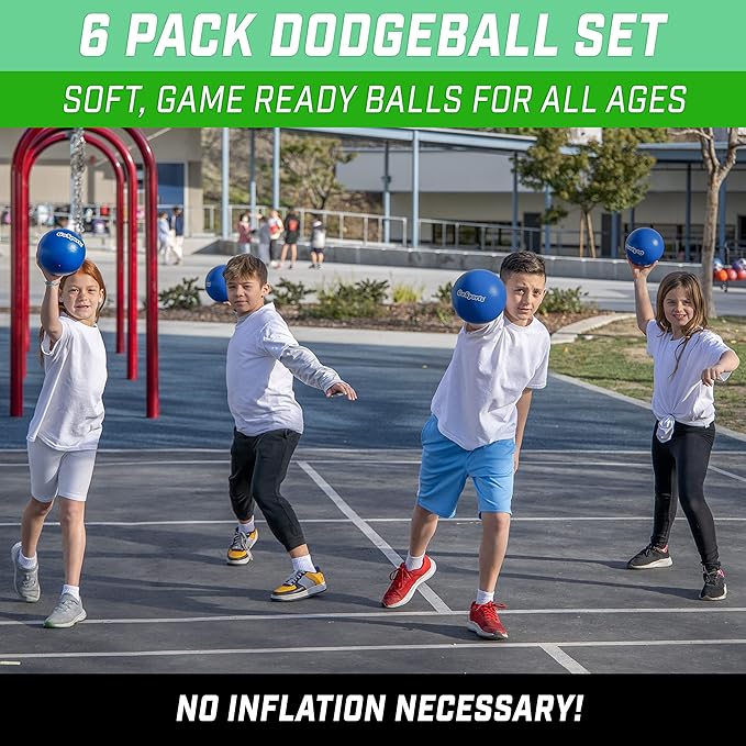 GoSports Soft Skin Foam Playground Dodgeballs - Set of 6 Includes Mesh Carry Bag