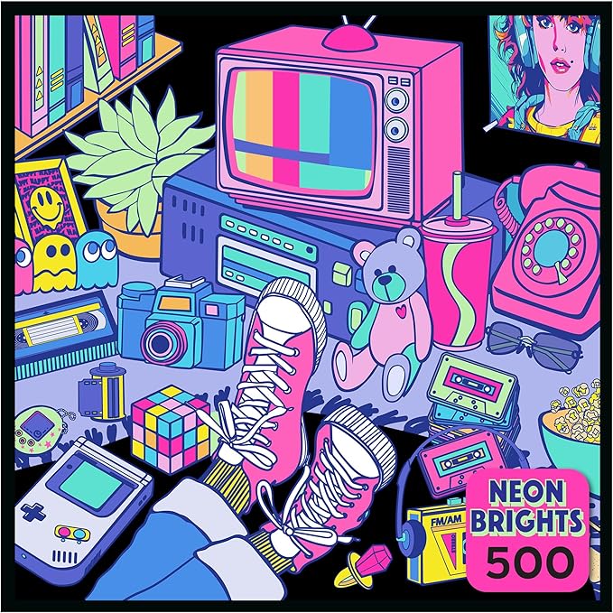 RoseArt - Neon Brights - 1980s - 500 Piece Jigsaw Puzzle, Retro-Inspired, Vibrant Neon Colors, Ages 12 and Up