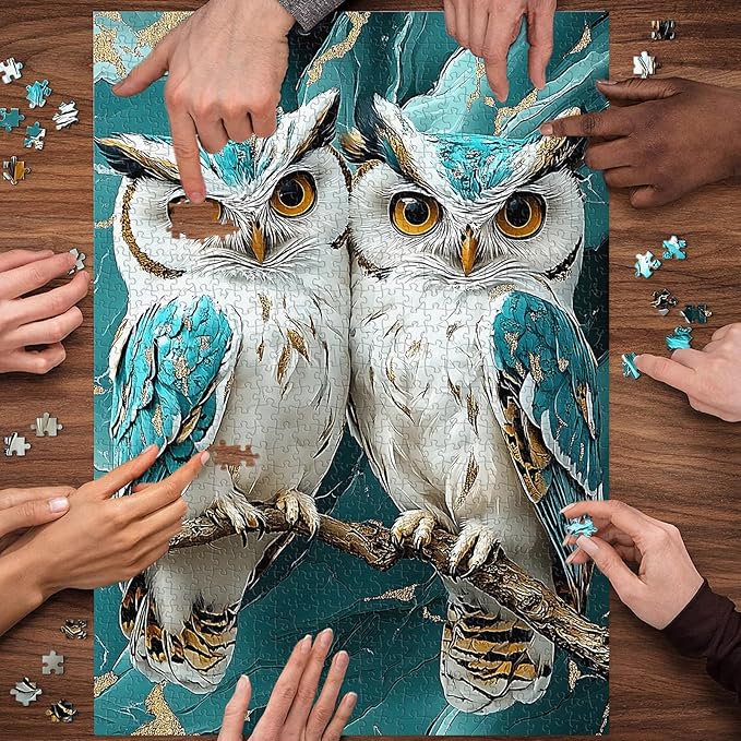 PICKFORU Owl Jigsaw Puzzles 1000 Pieces, Marble Art Owls Puzzles for Adults, Stone Carving Animal 1000 Piece Puzzle Hard Challenging