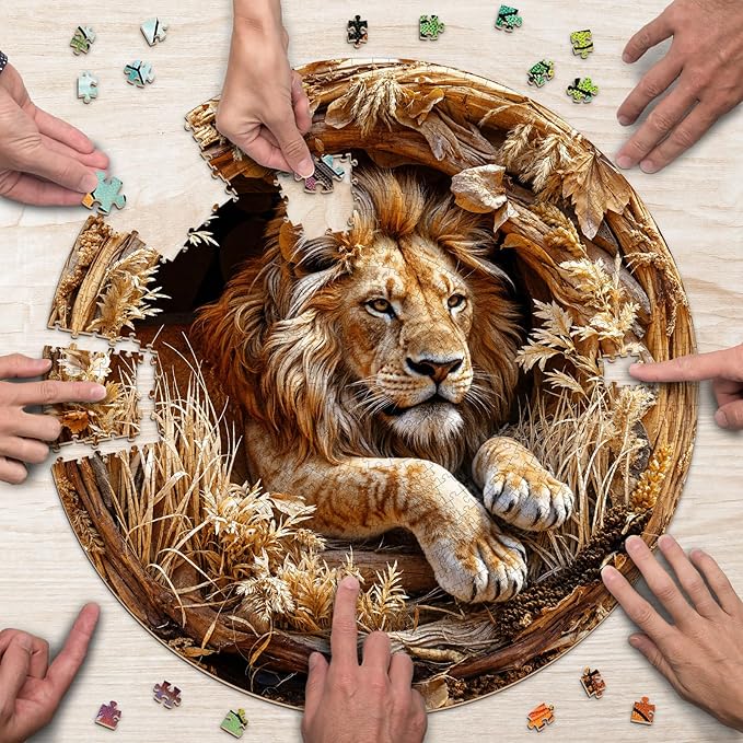 Fall Lion Puzzles for Adults 1000 Pieces, Jigsaw Puzzles 1000 Pieces for Adults, Fun Puzzles with Letters On Back, Challenging Game Toys, Family Decoration Puzzle (26.5 * 26.5in)