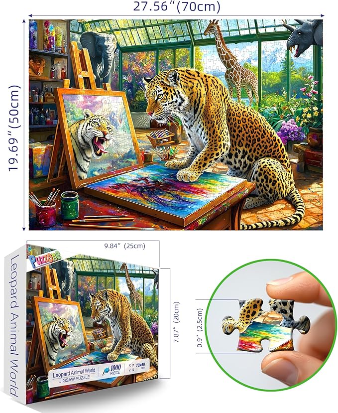 1000 Pieces Puzzles for Adults, Leopard Animal World Art Jigsaw Puzzle 1000 Pieces for Family Fun Challenging, Gift for Adults Jigsaw Puzzles Lovers, 27.5 x 19.7 inch