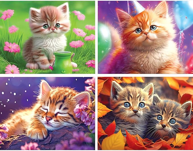 RoseArt - Snack Size Multi-Puzzle Set - I Love Cats - 4 x 100 Piece Jigsaw Puzzle for Adults