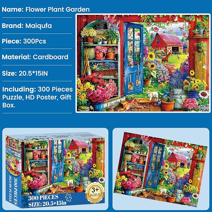 300 Pieces Puzzle for Adults | Flowers House Puzzle | Recycled Cardboard Large Piece Jigsaw Puzzles 300 Pieces | Challenging Game Home Decor Birthday Party Gift Toy 20.5 * 15 inch