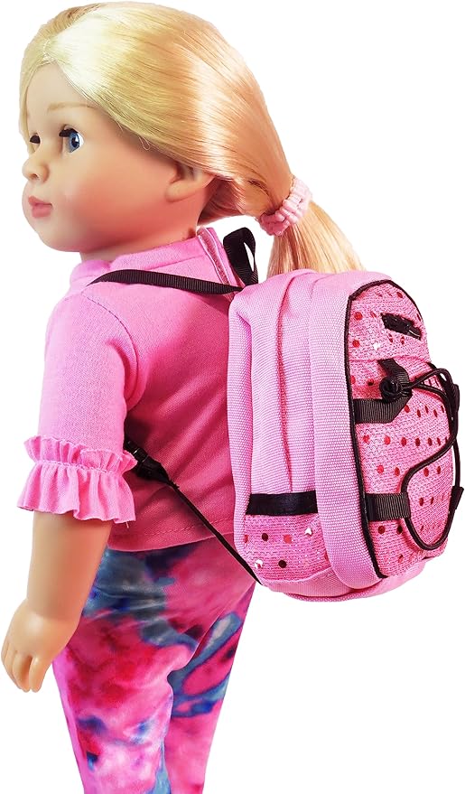 American Fashion World Doll Pink Sequin School Backpack for 18-Inch Dolls | Premium Quality & Trendy Design | Dolls Accessories for Popular Brands