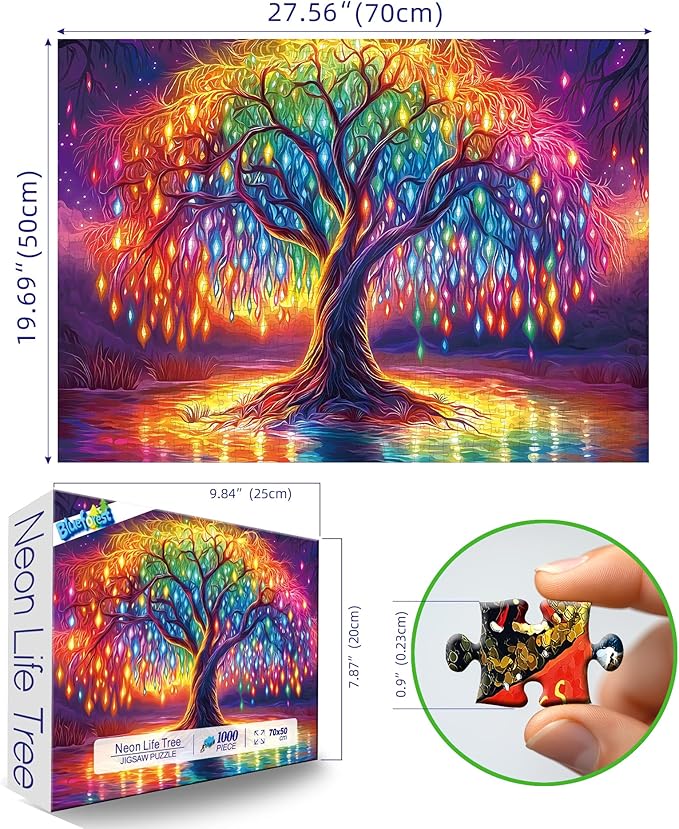 Neon Life Tree 1000 Piece Puzzles for Adults, Hard Challenge Art Jigsaw Puzzle, for Gifts Xmas Birthday Party Games Family, 27.5x19.7 inch - Dust Free Puzzle