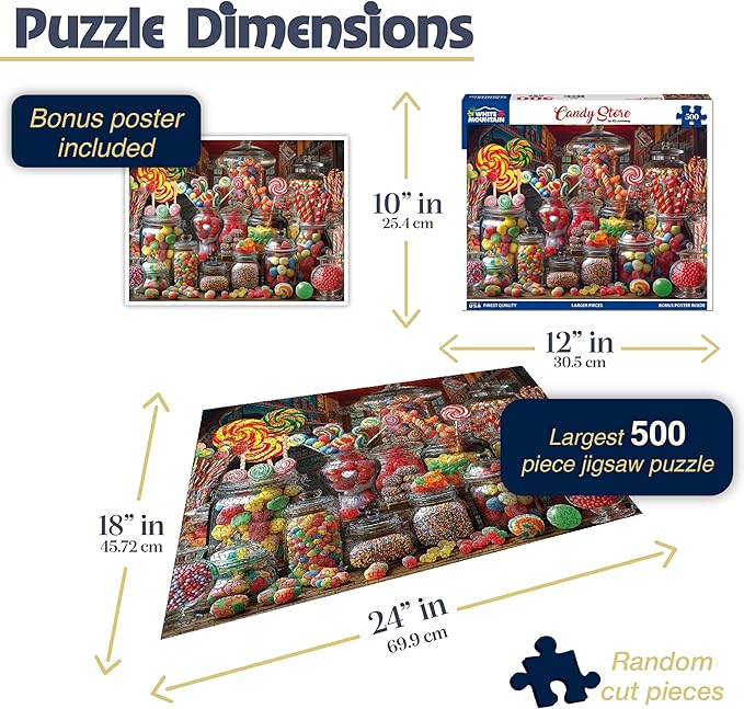 White Mountain 500 Piece Jigsaw Puzzle Fun Food Treat Puzzles with Large Pieces Gift for Adults and Family 18"x24" - Candy Store