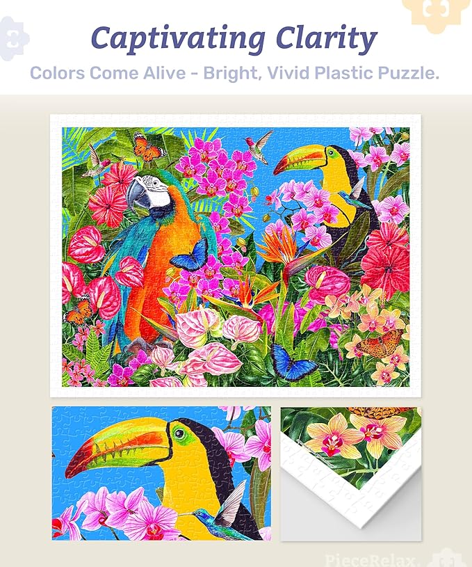PieceRelax Plastic Jigsaw Puzzles for Adults 1200 Pieces - Veronique Oodian - Tropical Paradise Most Satisfying Table Games and Gifts No Puzzle Mat Required [H3569]