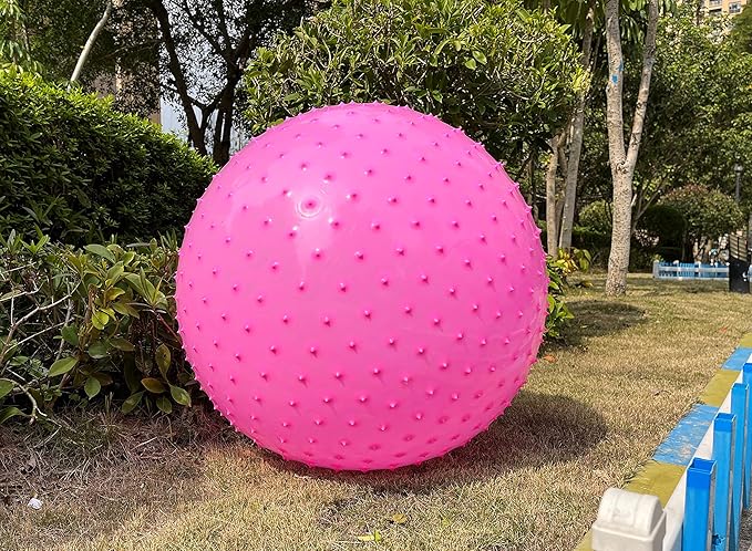 Large Sensory Massage Ball for Kids, 2 Pack 33.5" 85cm Pink Bouncy Exercise Balls for Toddlers, Big Inflatable Toys with Tactile Spikes, Outdoor Giant Yoga Balls, Large Beach Ball