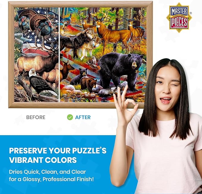 MasterPieces Puzzle Glue 5oz Shaped Bottle - Clear - Jigsaw Puzzle with Vibrant Artwork and Durable Pieces - Fun Family Activity, Brain Challenge, and Educational Entertainment for Teens and Adults