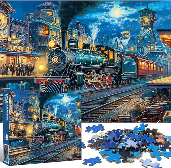 1000 Piece Puzzle for Adults, Train Departure Jigsaw Puzzle, Impossible Puzzles Game, Interlock Perfectly No Dust, Home Decoration Puzzle, Gift for Christmas Valentine Easter Parents