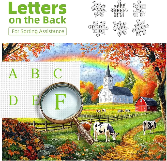 MINIWAN 500 Piece Puzzles for Adults - Farm Rainbow Cow Jigsaw Puzzle, 23x15 Inches with Unique Irregular Shaped Pieces for Relaxation & Home Wall Decor