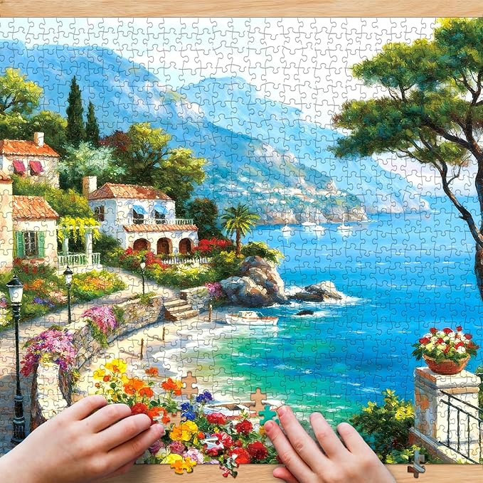 Puzzle for Adults 1000 Pieces, Italian Coastal Town Seaside Jigsaw Puzzle, Challening Impossible Difficult Hard Fun 1000 Pieces Jigsaw Puzzles for Adults