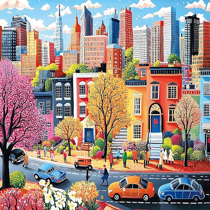 MINIWAN 500 Piece Puzzles for Adults - Vibrant New York City Streetscape Jigsaw Puzzle, 20x20 Inches Large Piece Urban Art Puzzle for Relaxation & Home Wall Decor