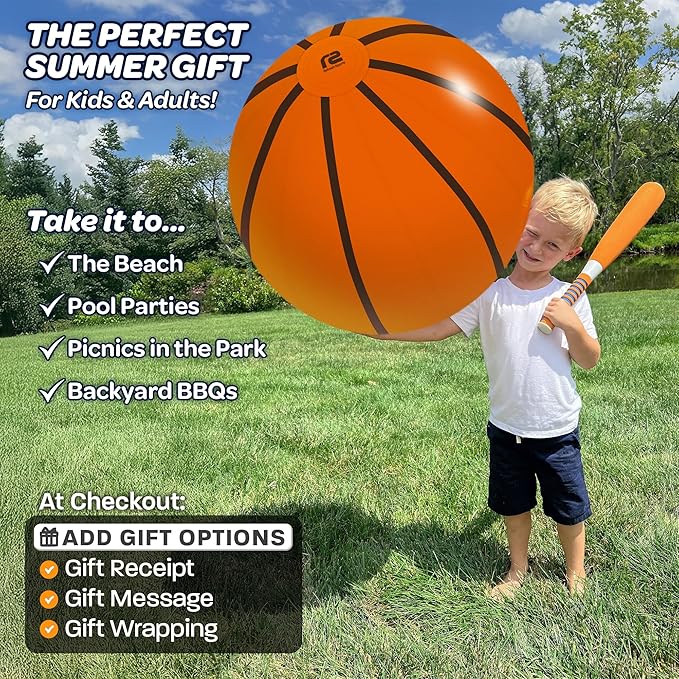 Large Beach Ball - New 8-Panel Design for Enhanced Durability and Ultra Round Shape - Best Big Beach Ball For Kids & Adults - 3X Thickness Material to Withstand Rough Play - Top Pool Party Hit of 2025
